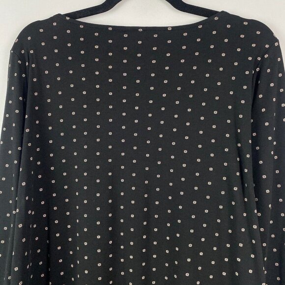 J Jill Black Ditsy Floral Bordered Hem Tunic Blouse Size XL Cotton Modal - Picture 7 of 10